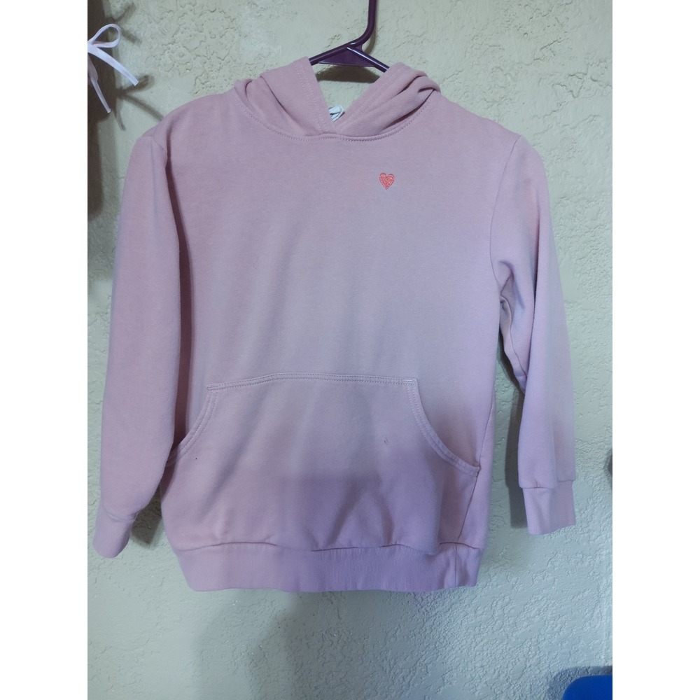 H&M Kids Pink Heart Embroidered Fleece Pullover Hoodie Sweatshirt Size 8-9Y